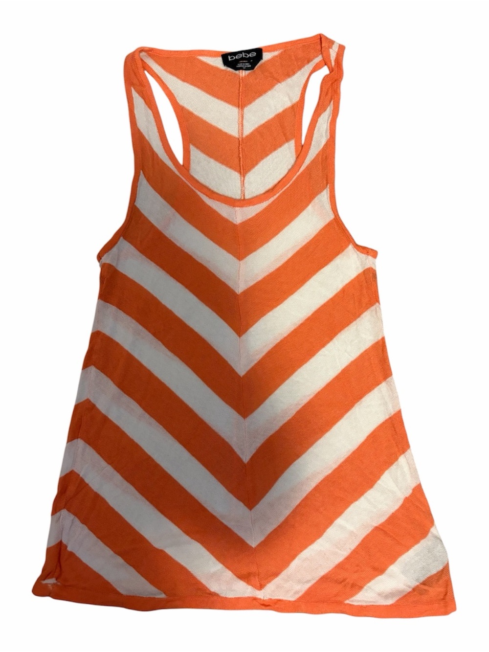 bebe Orange & White Chevron Racerback Tank